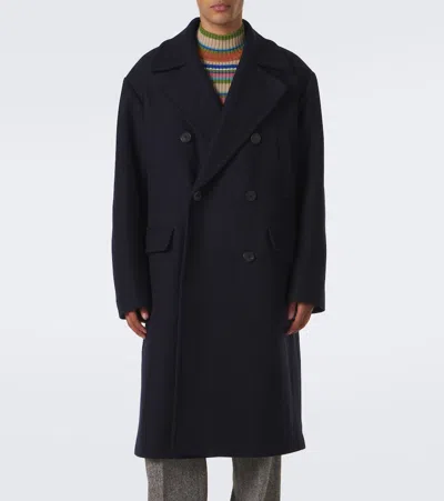 Dries Van Noten Double-breasted Wool-blend Coat In Blue