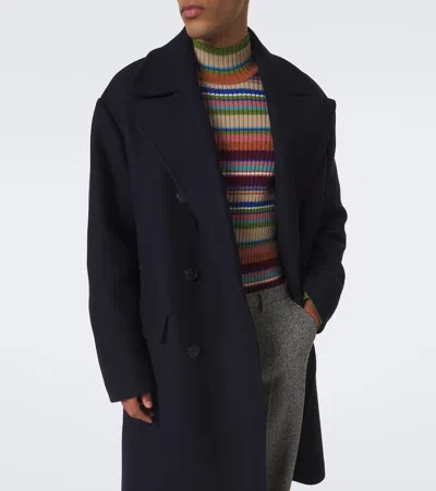 Dries Van Noten Double-breasted Wool-blend Coat In Blue