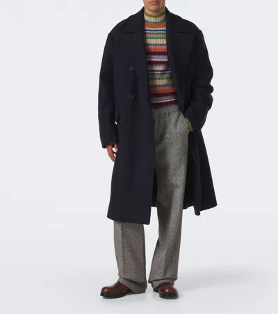 Dries Van Noten Double-breasted Wool-blend Coat In Blue