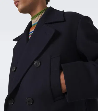 Dries Van Noten Double-breasted Wool-blend Coat In Blue