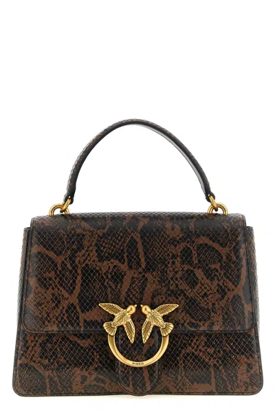 Pinko Medium Love One Light Python-print Handbag In Brown