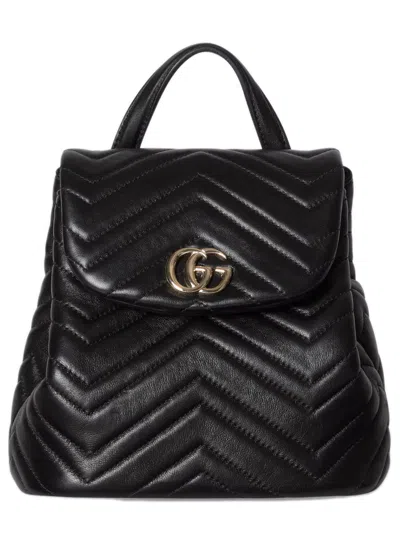 Gucci Quilted Nappa Leather Chevron Shoulder Bag With Double G Hardware In Nero