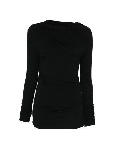 Entire Studios Draped Detail Long Sleeve Round Neck Top In Black
