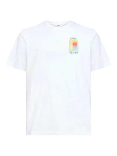 Casablanca White Graphic Print Ribbed Crewneck T-shirt In Multi