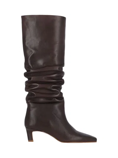 Alohas 50mm Kalila Gathered Leather Tall Boots In Brown