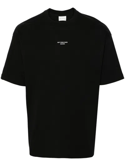 Drôle De Monsieur Black Classic Nfpm T-shirt With Logo Print In Cotton Blend Man In Black
