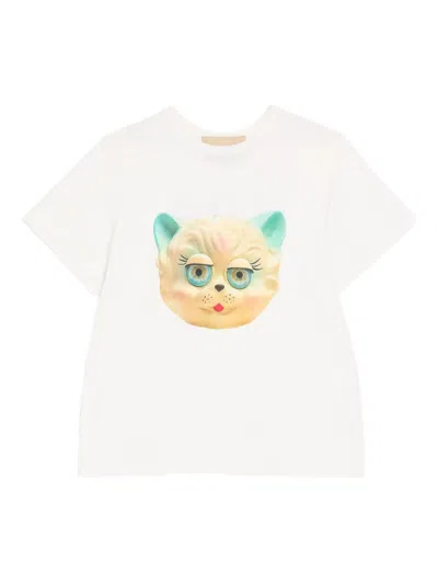 Valentino Cotton T-shirt With Le Chat De La Maison Print In White