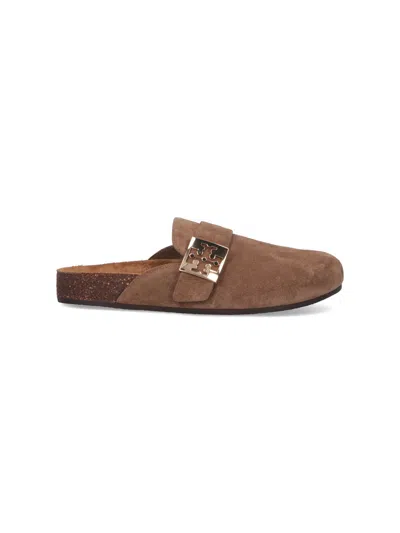 Tory Burch Suede Buckle-strap Mule In Brown