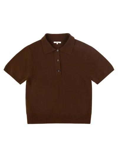 Entire Studios Front Half Button Placket Sweater Polo With Ribbed Cuffs And Hem In Brown