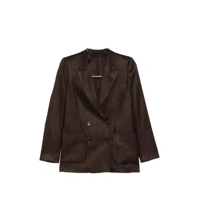Lardini Double-breasted Peaked-lapel Blazer In Brown
