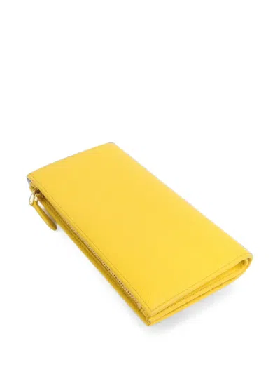 Pre-owned Prada Triangle-logo Leather Wallet In Yellow