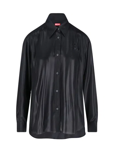 Diesel C-simplier Buttoned Logo Shirt In Black