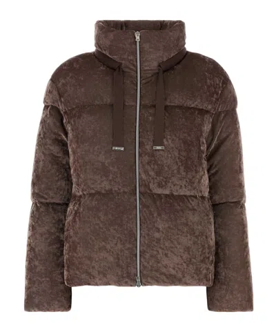 Herno Stretch Velvet Down Jacket Drawstring Collar In Burgundy