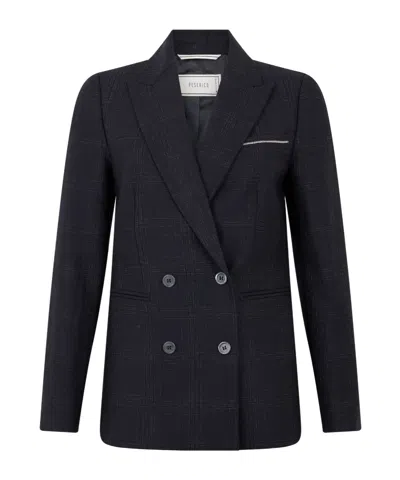 Peserico Double-breasted Checked Jacket In Black