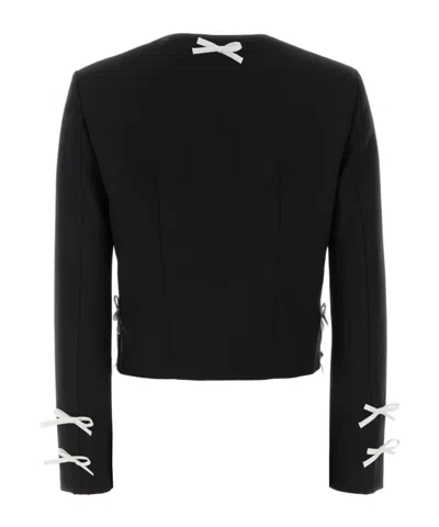 Moschino Wool Blazer Cropped Tailored Bow Detail In Black