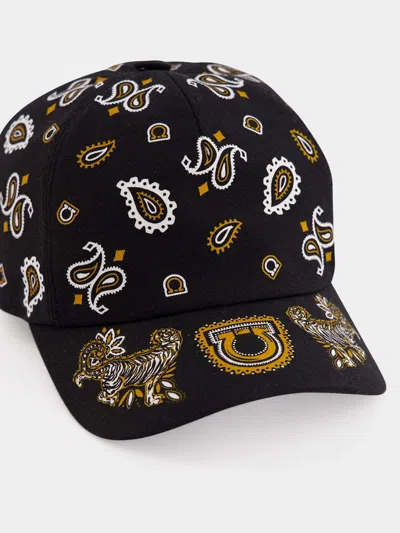 Ferragamo Baseball Cap With A Tiger Pattern In Black