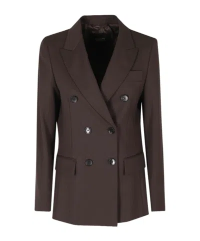 Seventy Brown Double-breasted Flap Pockets Polyester-blend Jacket In Brown