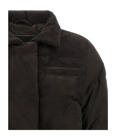 Kiton Down Jacket Long Sleeves Drawstring Collar Pocket In Brown