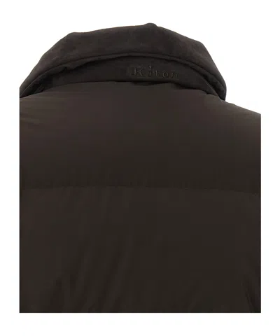 Kiton Down Jacket Long Sleeves Drawstring Collar Pocket In Brown