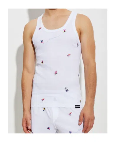 Dsquared2 Embroidered Ribbed Tank Top In White
