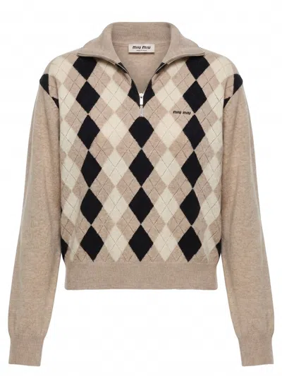 Miu Miu Collared Sweater Long Sleeves Regular Fit In Brown
