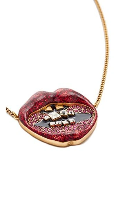 Shop Marc Jacobs Lips In Lips Pendant Necklace In Red Multi