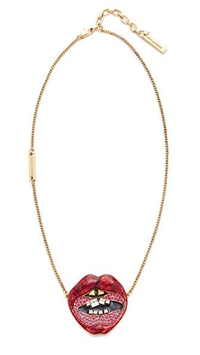 Shop Marc Jacobs Lips In Lips Pendant Necklace In Red Multi