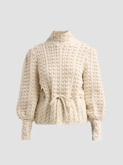 Zimmermann Valiant Embroidered Tie-detailed Wool Sweater In Neutral