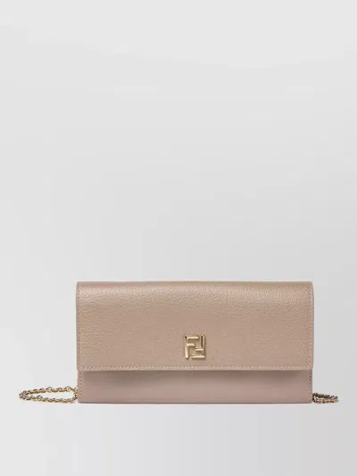 Fendi Ff Continental With Chain Dove Grey Leather Wallet