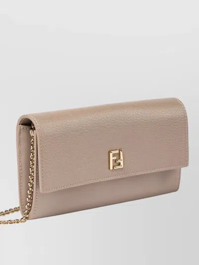 Fendi Ff Continental With Chain Dove Grey Leather Wallet