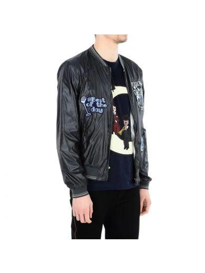 Shop Dolce & Gabbana Grey Musical Patch Bomber Jacket In Antracite