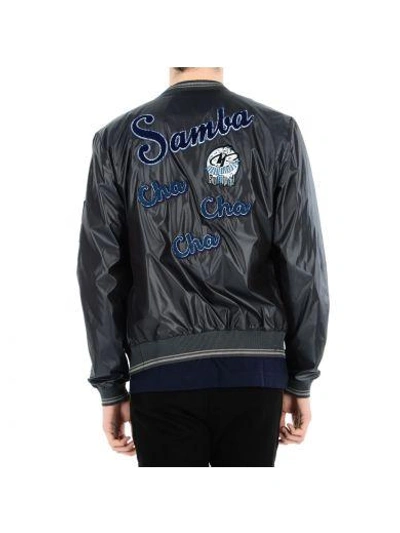 Shop Dolce & Gabbana Grey Musical Patch Bomber Jacket In Antracite