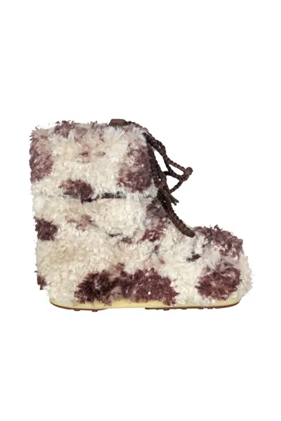 Moon Boot Icon Low Cow Print Curly Boots In Burgundy
