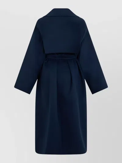 Weekend Max Mara Long Virgin Wool Belted Lapel Coat In Blue