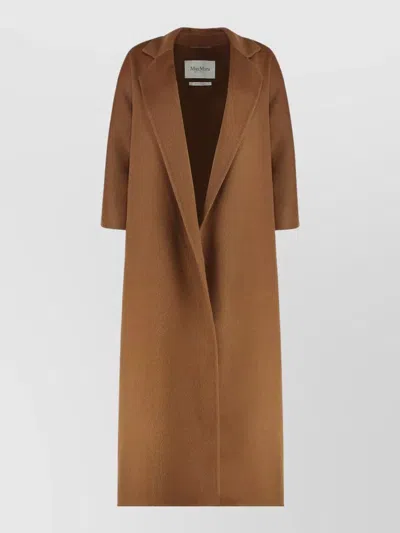 Max Mara Long Wool Coat Notched Collar Wide Sleeves In Brown