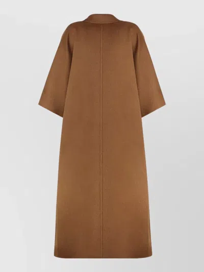Max Mara Long Wool Coat Notched Collar Wide Sleeves In Brown