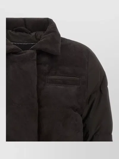 Kiton Down Jacket Long Sleeves Drawstring Collar Pocket In Brown