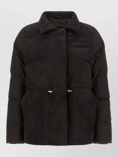Kiton Down Jacket Long Sleeves Drawstring Collar Pocket In Brown