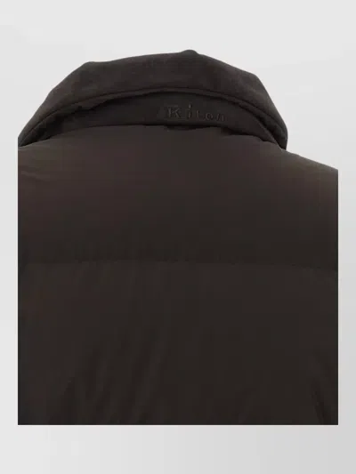 Kiton Down Jacket Long Sleeves Drawstring Collar Pocket In Brown