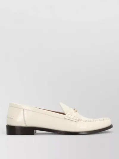 Ferragamo Loafers Metal Accent Round Toe Stitching In White