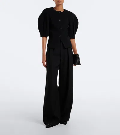 Max Mara Puff-sleeve Button-up Jacket In Black