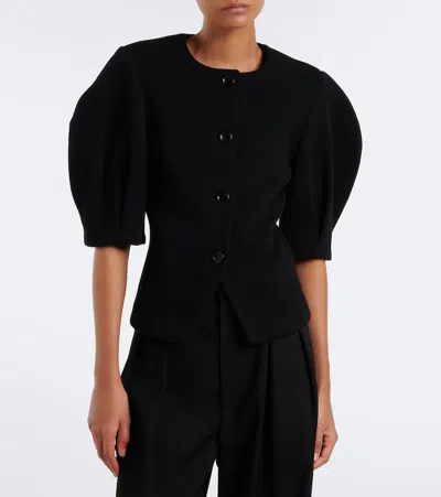 Max Mara Puff-sleeve Button-up Jacket In Black