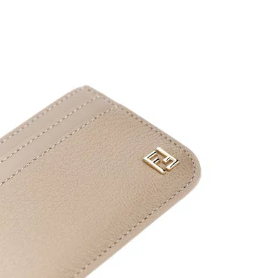 Fendi Ff Logo Smooth And Grained Leather Cardholder In Grey
