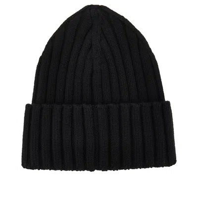 Moncler Mol20933b00036a9327999bb Ribbed Merino Wool Beanie In Black