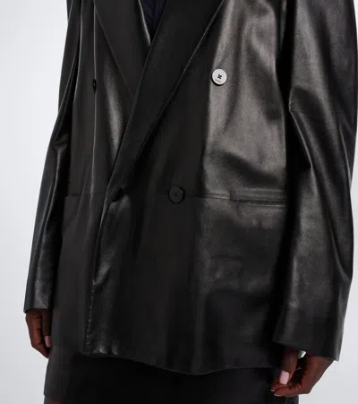 Gucci Leather Oversized Double-breasted Blazer In Black