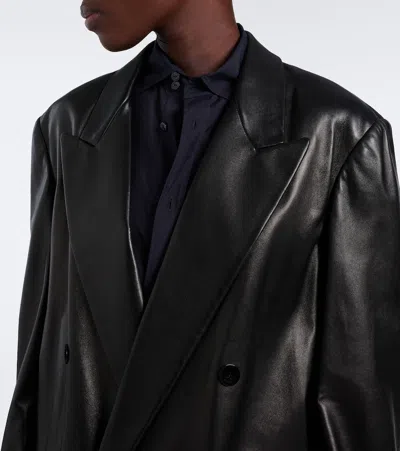 Gucci Leather Oversized Double-breasted Blazer In Black