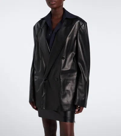Gucci Leather Oversized Double-breasted Blazer In Black