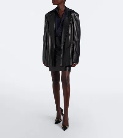 Gucci Leather Oversized Double-breasted Blazer In Black