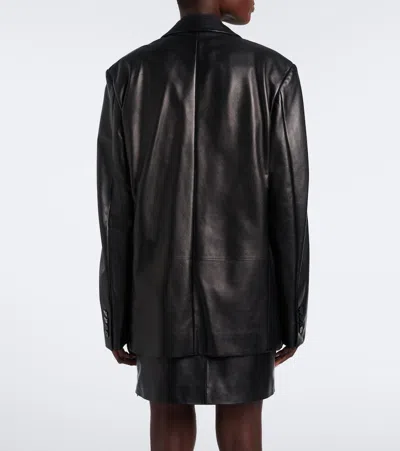 Gucci Leather Oversized Double-breasted Blazer In Black