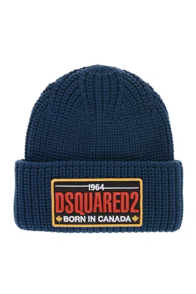 Dsquared2 Logo-patch Beanie Hat In Blue